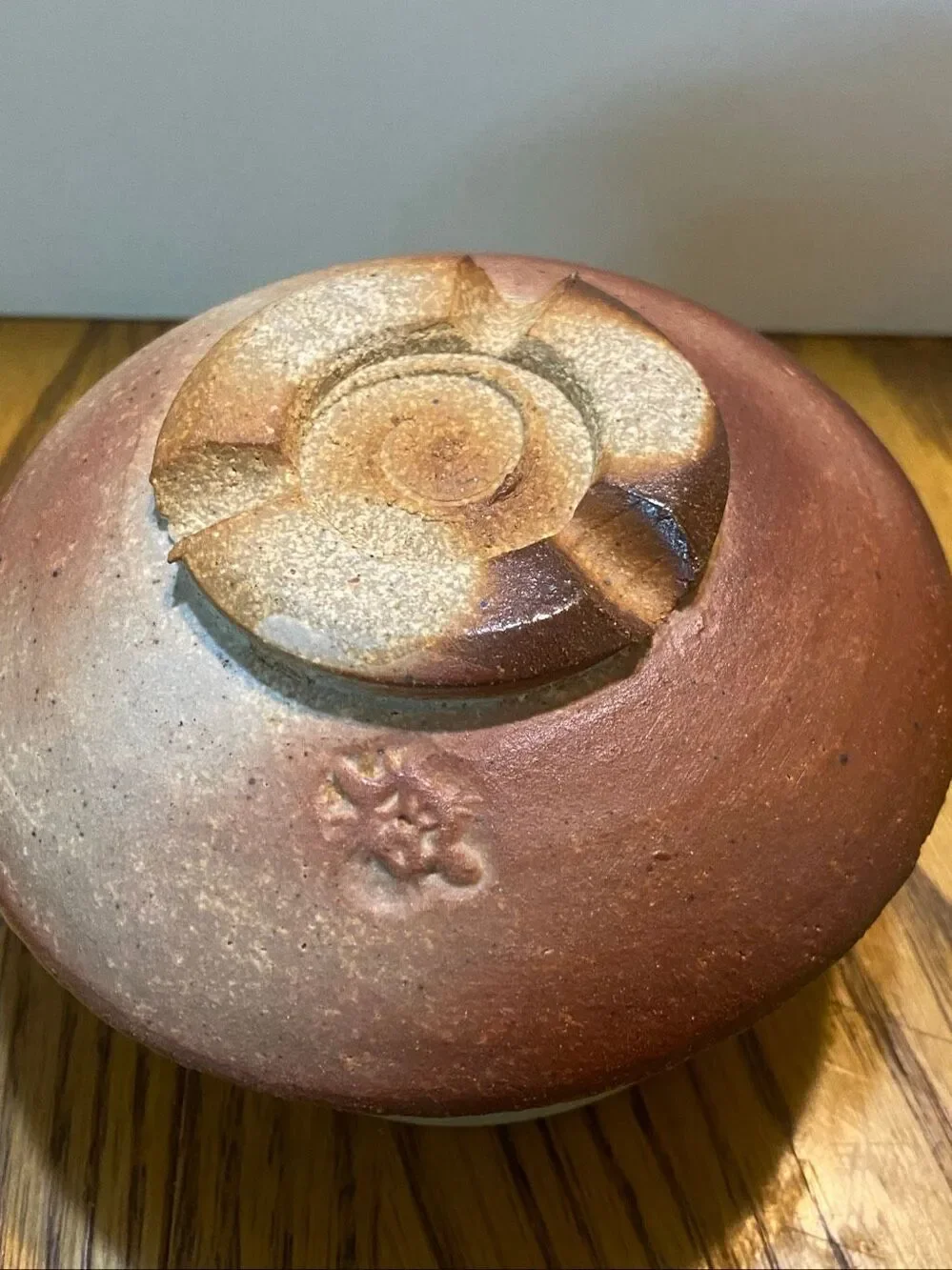 MCM Studio Art Pottery Squat Seed Weed Pot Brown Blue Green Glaze Marked